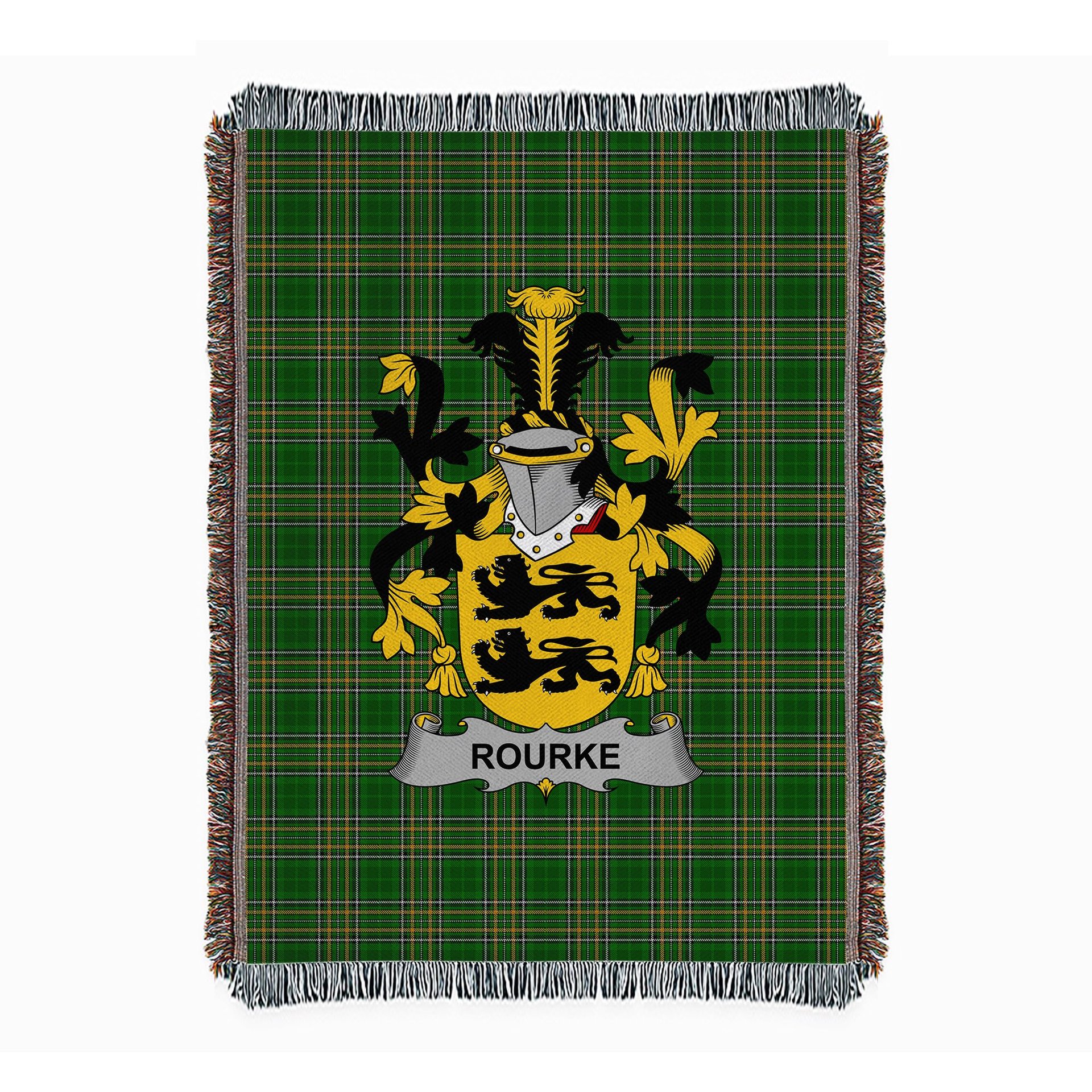ScotsTee Shop Irish Rourke or O'Rourke Clan Coat of Arms Irish Tartan Woven Blanket