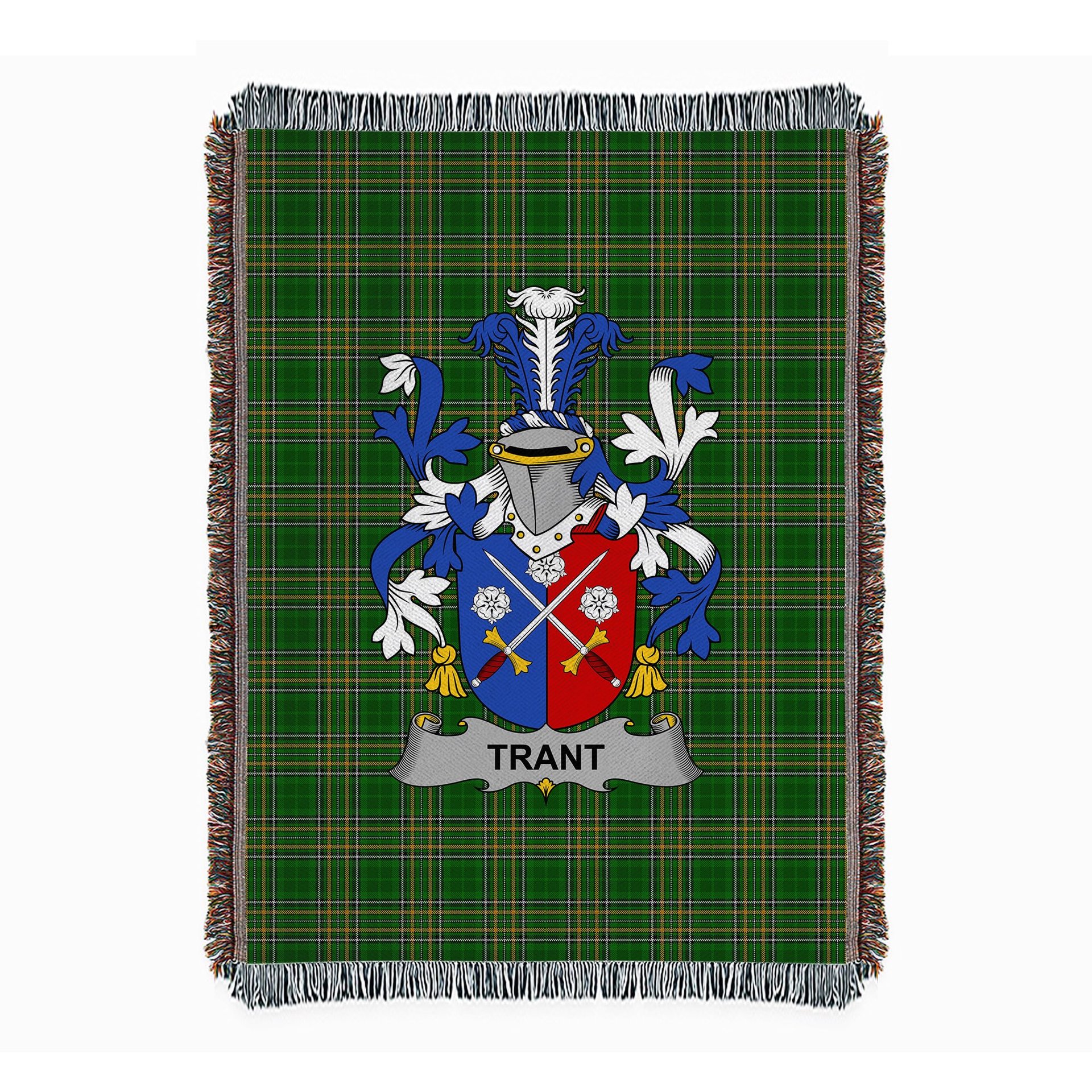 ScotsTee Shop Irish Trant or Trent Clan Coat of Arms Irish Tartan Woven Blanket
