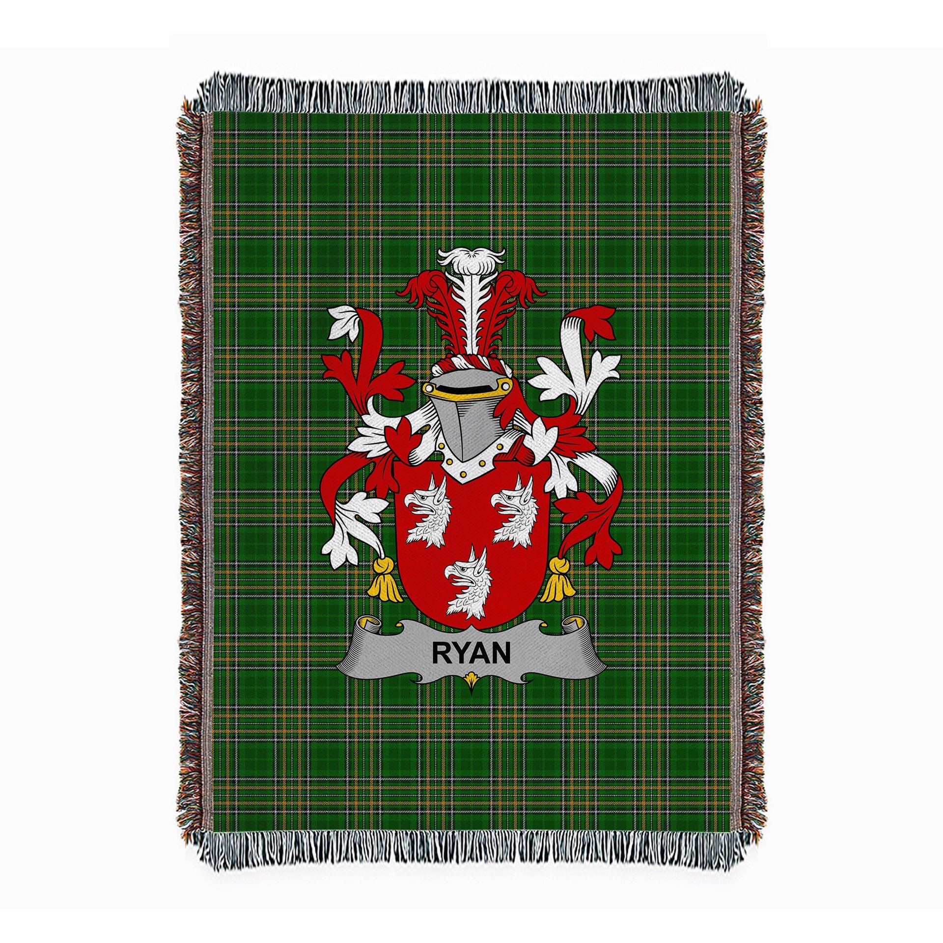 ScotsTee Shop Irish Ryan or O'Mulrian Clan Coat of Arms Irish Tartan Woven Blanket