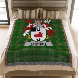 ScotsTee Shop Irish Tennent Clan Coat of Arms Irish Tartan Woven Blanket