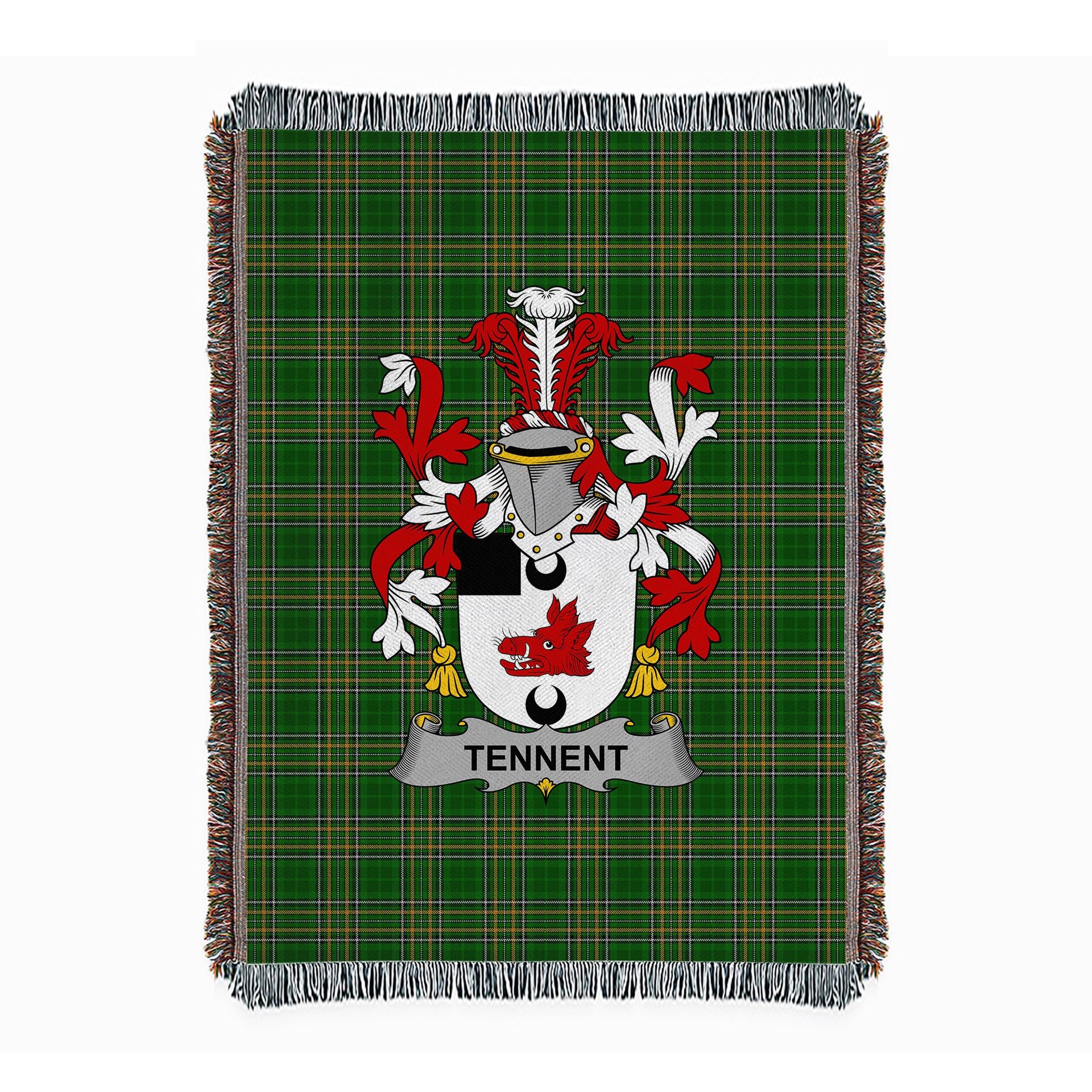 ScotsTee Shop Irish Tennent Clan Coat of Arms Irish Tartan Woven Blanket