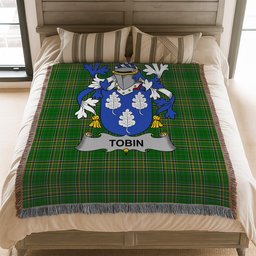 ScotsTee Shop Irish Tobin Clan Coat of Arms Irish Tartan Woven Blanket
