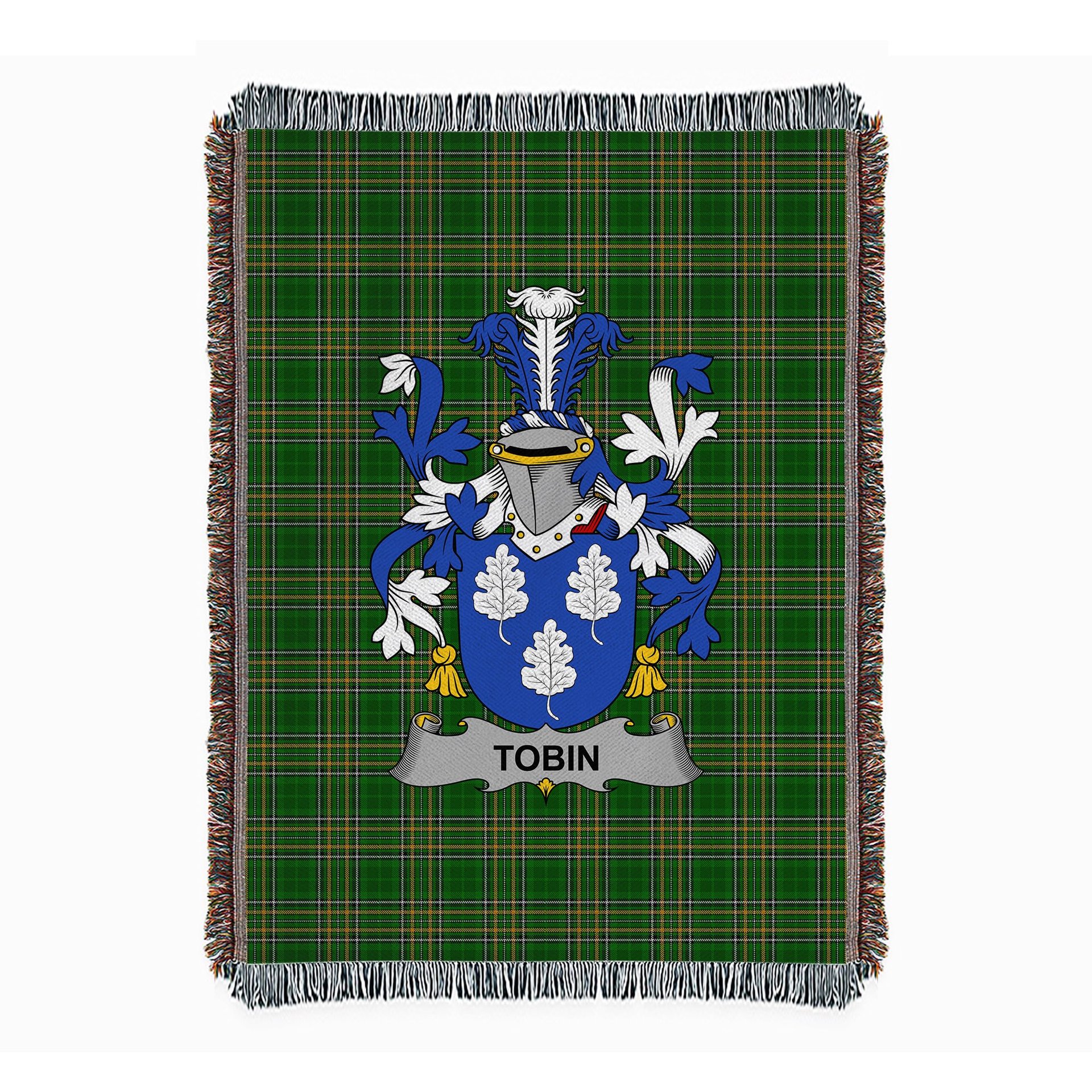 ScotsTee Shop Irish Tobin Clan Coat of Arms Irish Tartan Woven Blanket