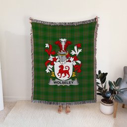 ScotsTee Shop Irish Wolseley Clan Coat of Arms Irish Tartan Woven Blanket