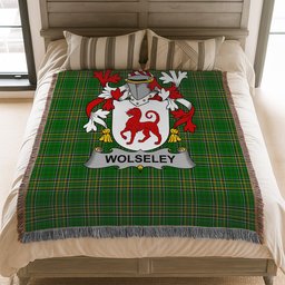 ScotsTee Shop Irish Wolseley Clan Coat of Arms Irish Tartan Woven Blanket