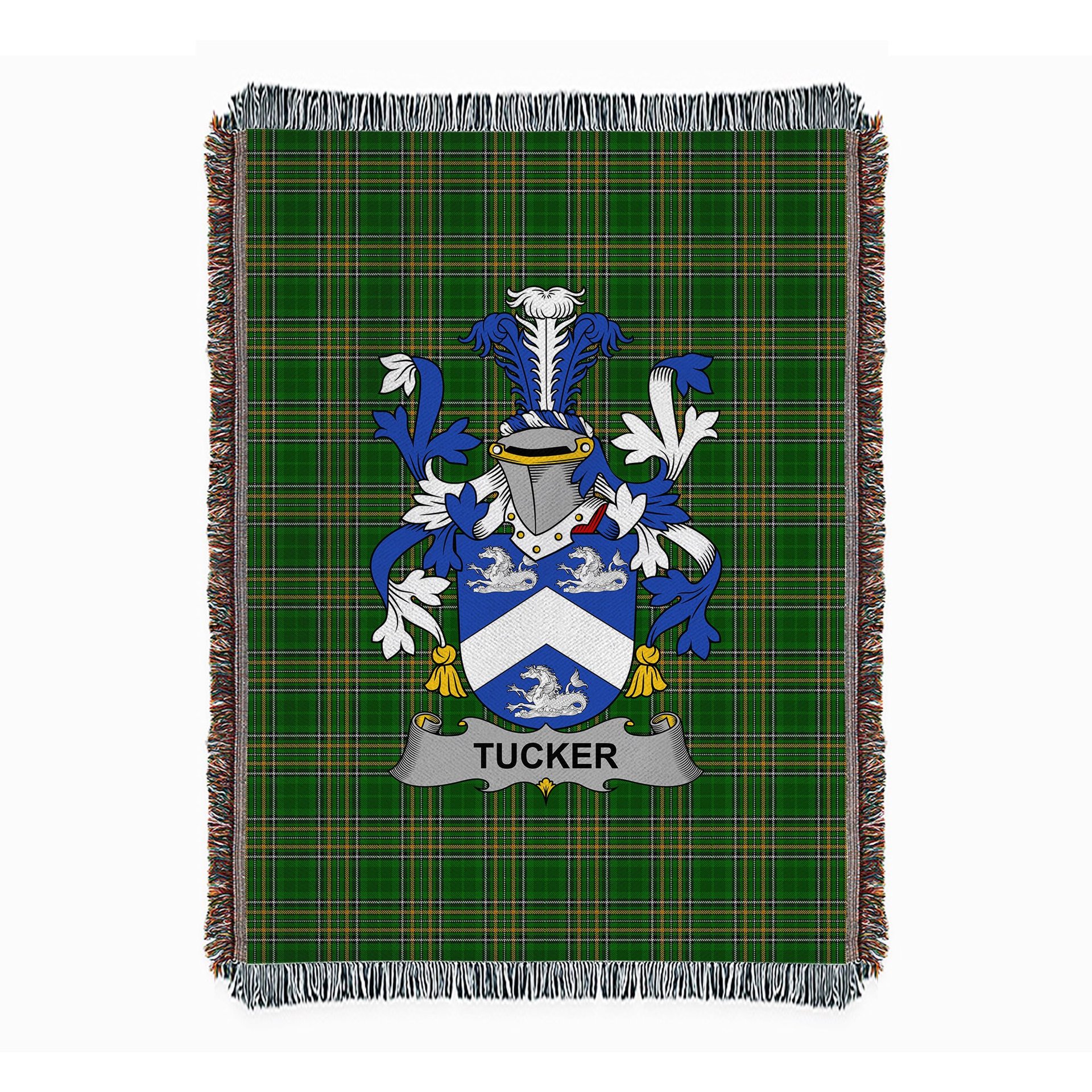 ScotsTee Shop Irish Tucker Clan Coat of Arms Irish Tartan Woven Blanket