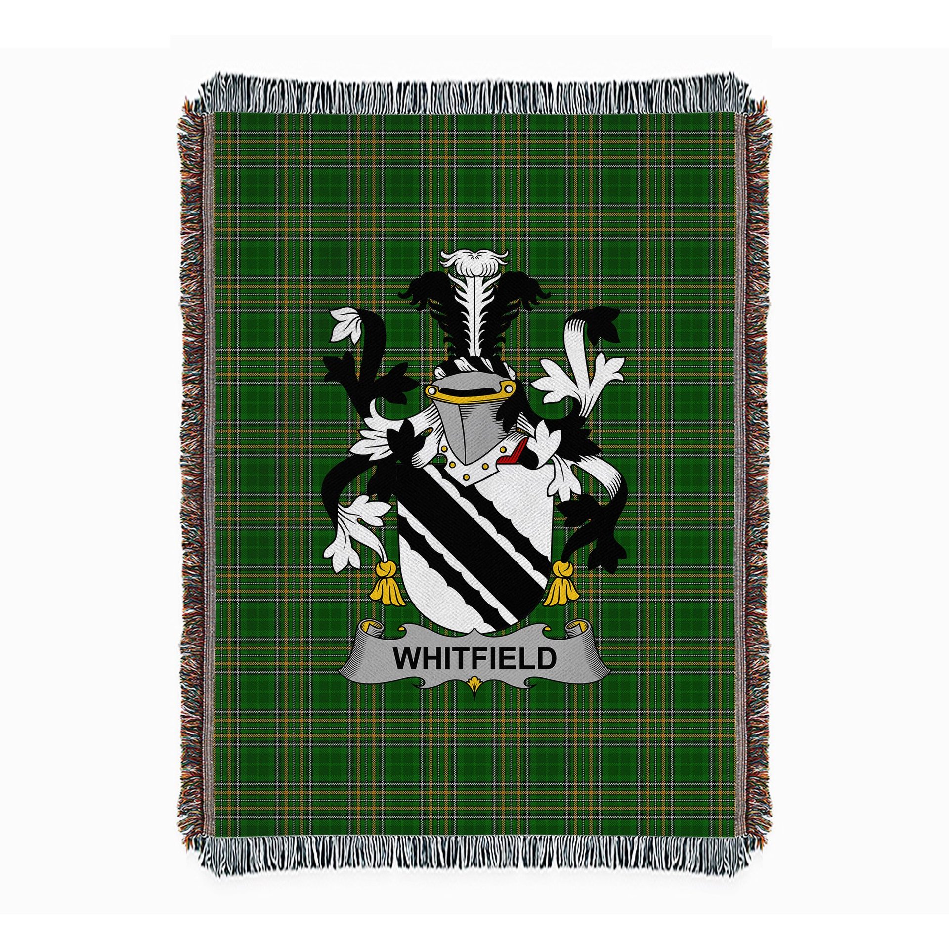 ScotsTee Shop Irish Whitfield Clan Coat of Arms Irish Tartan Woven Blanket