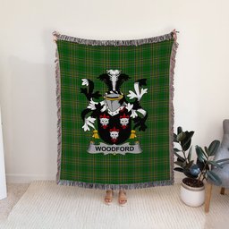 ScotsTee Shop Irish Woodford Clan Coat of Arms Irish Tartan Woven Blanket