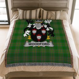 ScotsTee Shop Irish Woodford Clan Coat of Arms Irish Tartan Woven Blanket