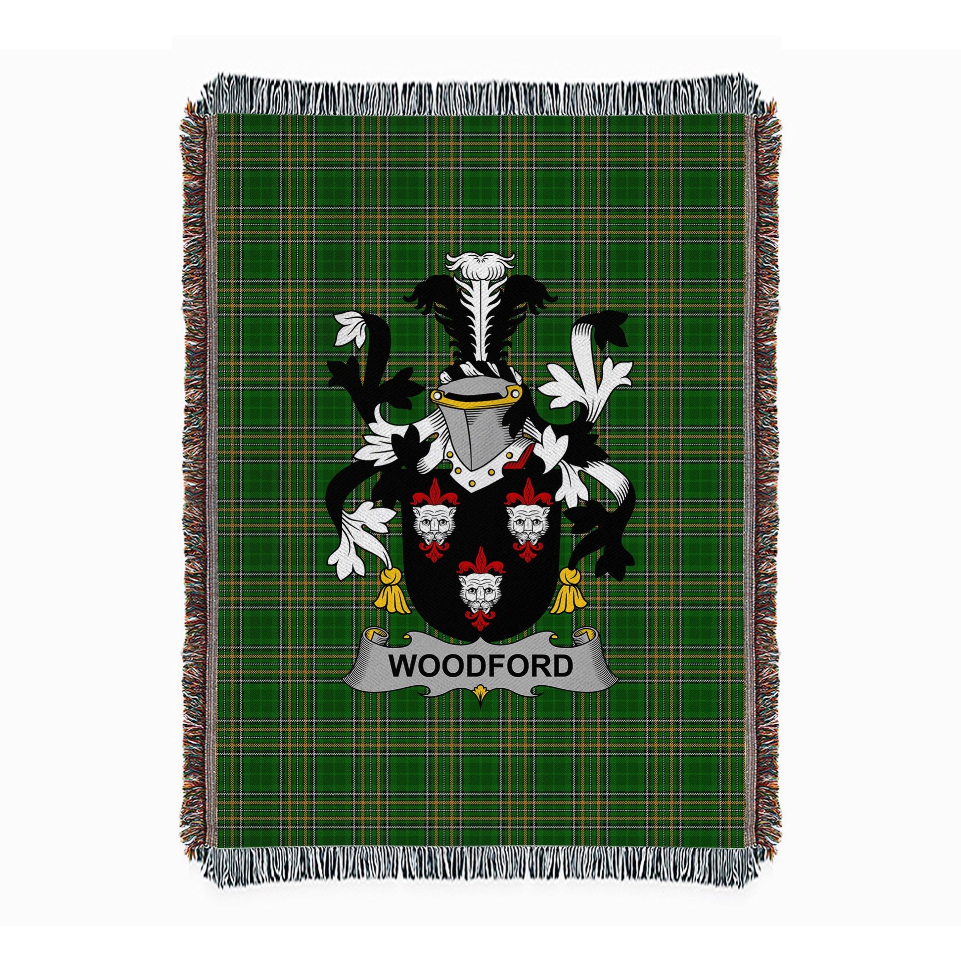 ScotsTee Shop Irish Woodford Clan Coat of Arms Irish Tartan Woven Blanket