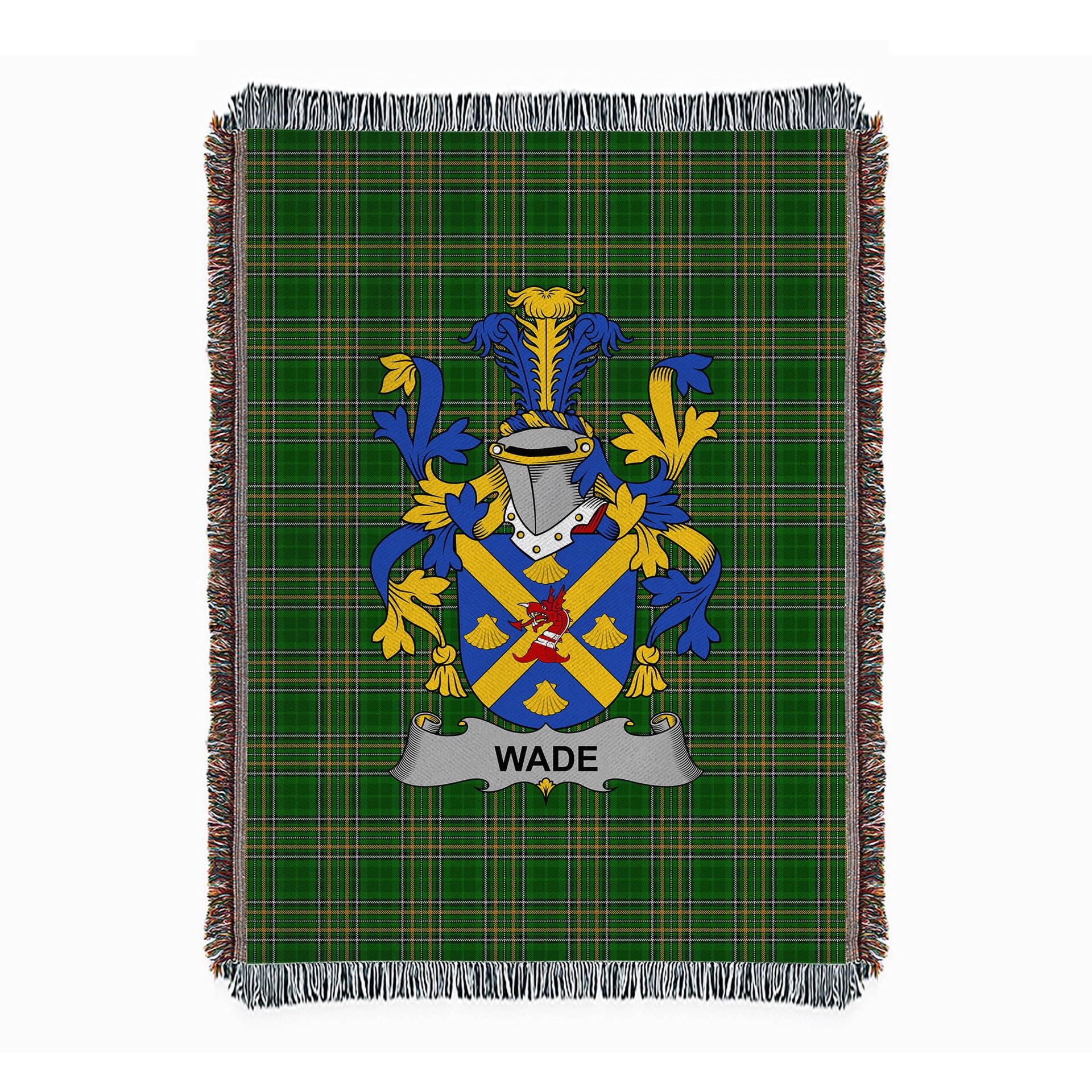 ScotsTee Shop Irish Wade Clan Coat of Arms Irish Tartan Woven Blanket