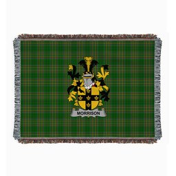 ScotsTee Shop Irish Morrison Clan Coat of Arms Irish Tartan Woven Blanket