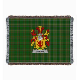 ScotsTee Shop Irish Sutton Clan Coat of Arms Irish Tartan Woven Blanket