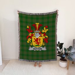 ScotsTee Shop Irish Sutton Clan Coat of Arms Irish Tartan Woven Blanket