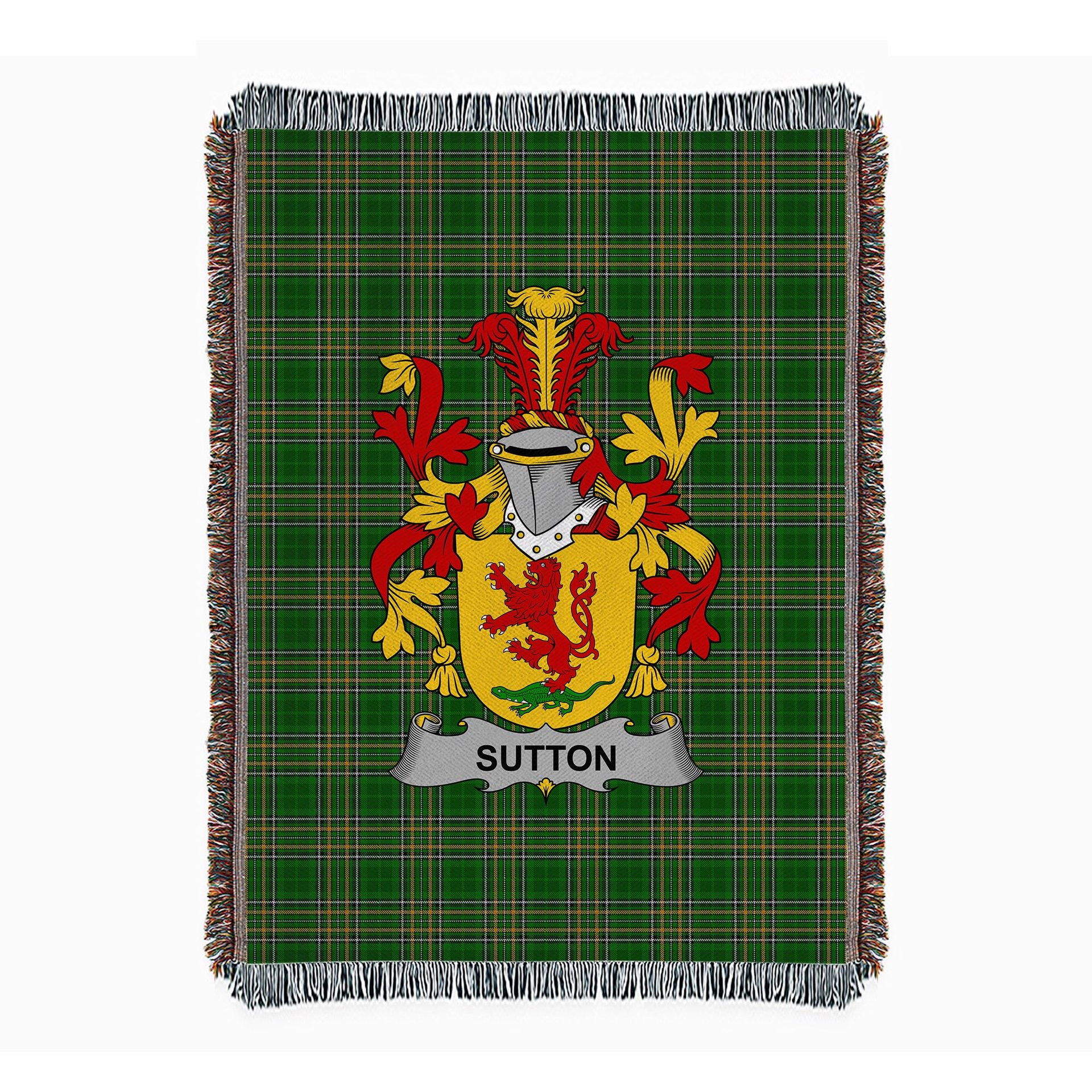 ScotsTee Shop Irish Sutton Clan Coat of Arms Irish Tartan Woven Blanket