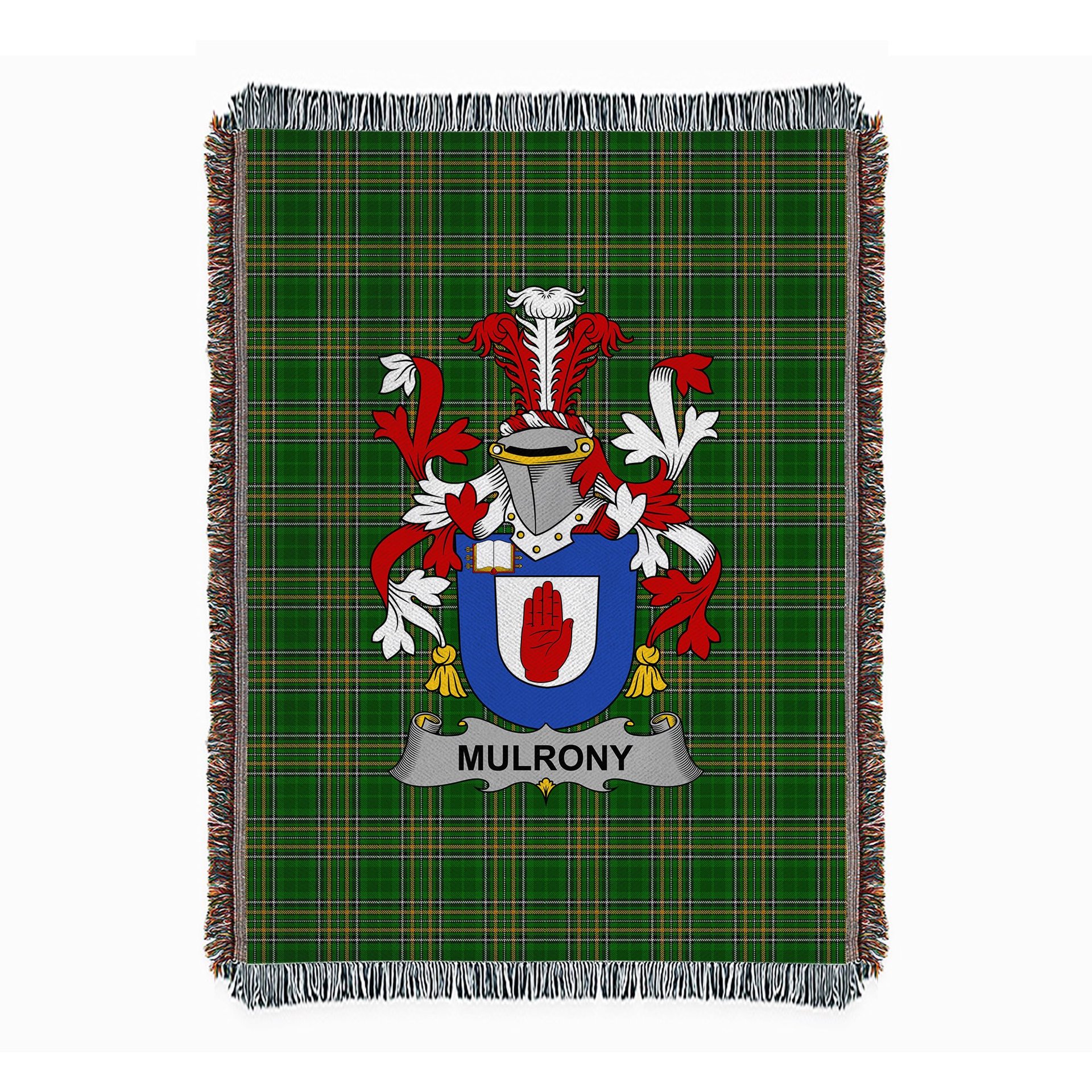 ScotsTee Shop Irish Mulrony or O'Mulroney Clan Coat of Arms Irish Tartan Woven Blanket