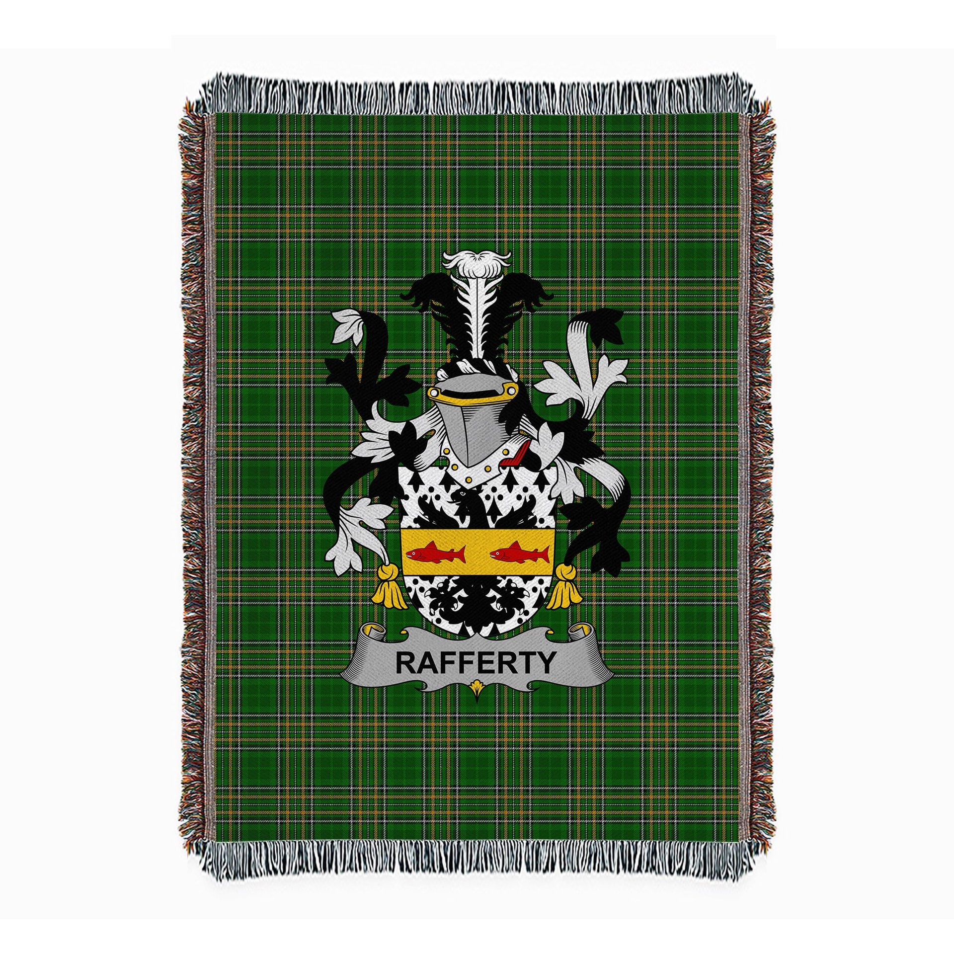 ScotsTee Shop Irish Rafferty or O'Rafferty Clan Coat of Arms Irish Tartan Woven Blanket