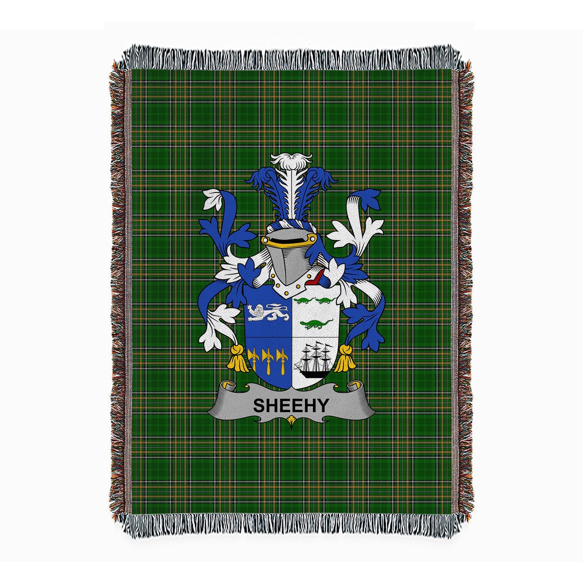 ScotsTee Shop Irish Sheehy or McSheehy Clan Coat of Arms Irish Tartan Woven Blanket