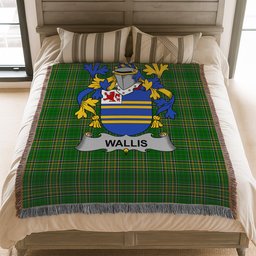 ScotsTee Shop Irish Wallis Clan Coat of Arms Irish Tartan Woven Blanket