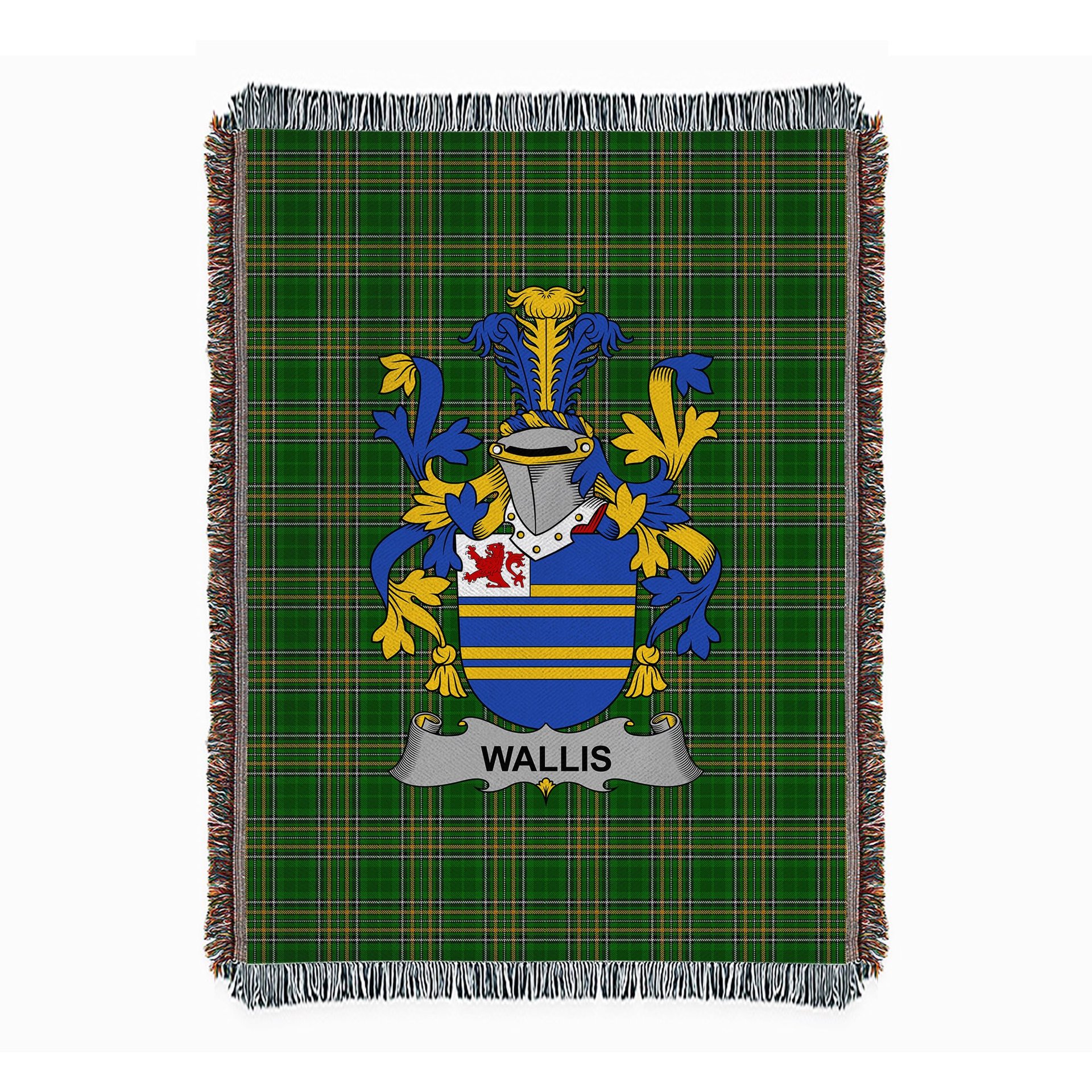ScotsTee Shop Irish Wallis Clan Coat of Arms Irish Tartan Woven Blanket