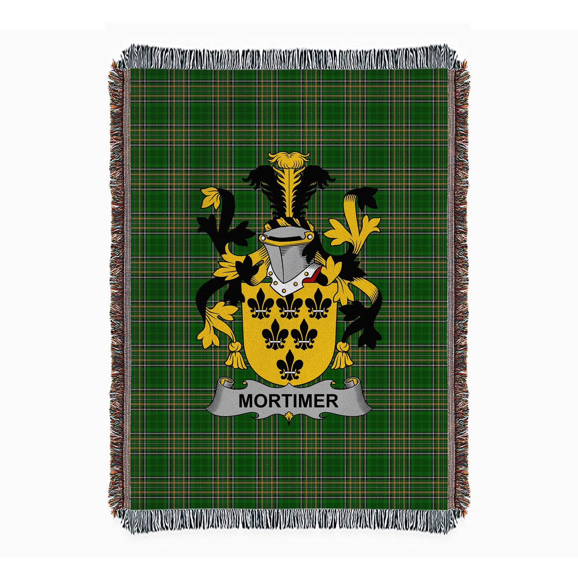 ScotsTee Shop Irish Mortimer Clan Coat of Arms Irish Tartan Woven Blanket