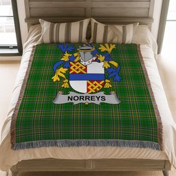 ScotsTee Shop Irish Norreys Clan Coat of Arms Irish Tartan Woven Blanket