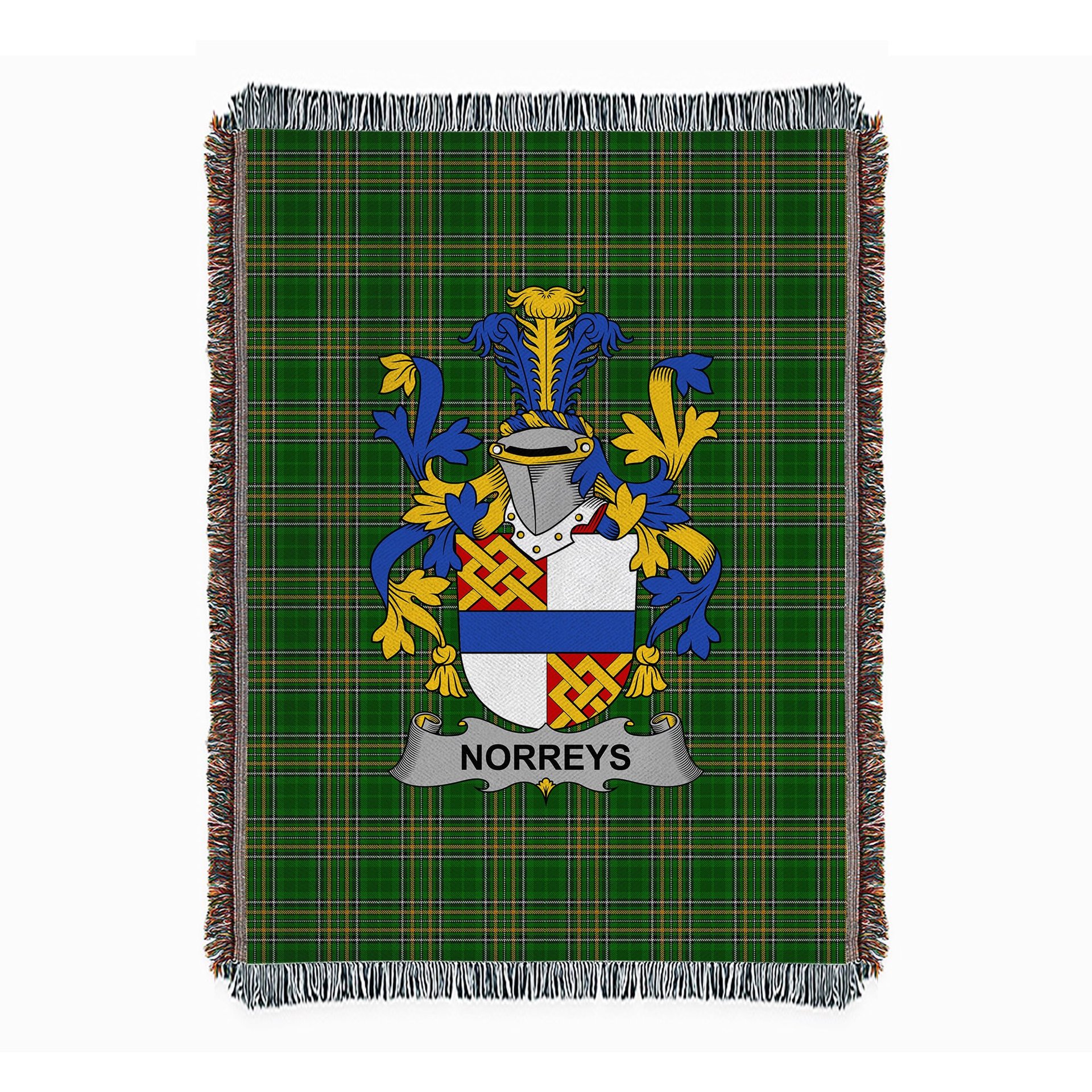 ScotsTee Shop Irish Norreys Clan Coat of Arms Irish Tartan Woven Blanket