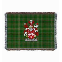 ScotsTee Shop Irish Nicholls or Nichols Clan Coat of Arms Irish Tartan Woven Blanket