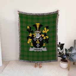 ScotsTee Shop Irish Tisdall or Tisdale Clan Coat of Arms Irish Tartan Woven Blanket