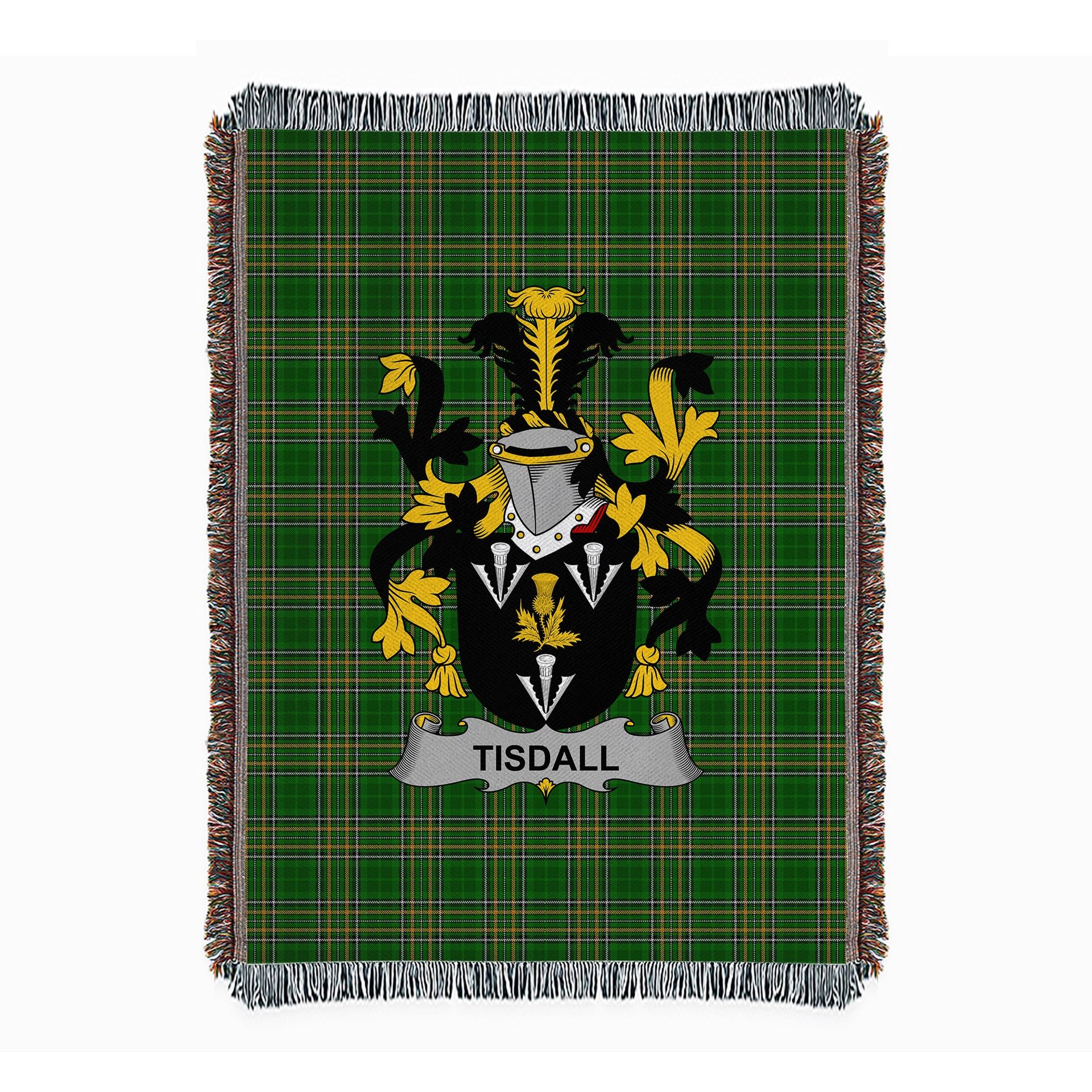 ScotsTee Shop Irish Tisdall or Tisdale Clan Coat of Arms Irish Tartan Woven Blanket