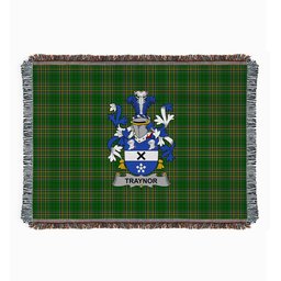 ScotsTee Shop Irish Traynor or Trainer Clan Coat of Arms Irish Tartan Woven Blanket