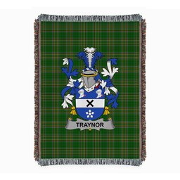 ScotsTee Shop Irish Traynor or Trainer Clan Coat of Arms Irish Tartan Woven Blanket