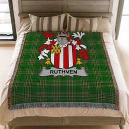 ScotsTee Shop Irish Ruthven Clan Coat of Arms Irish Tartan Woven Blanket