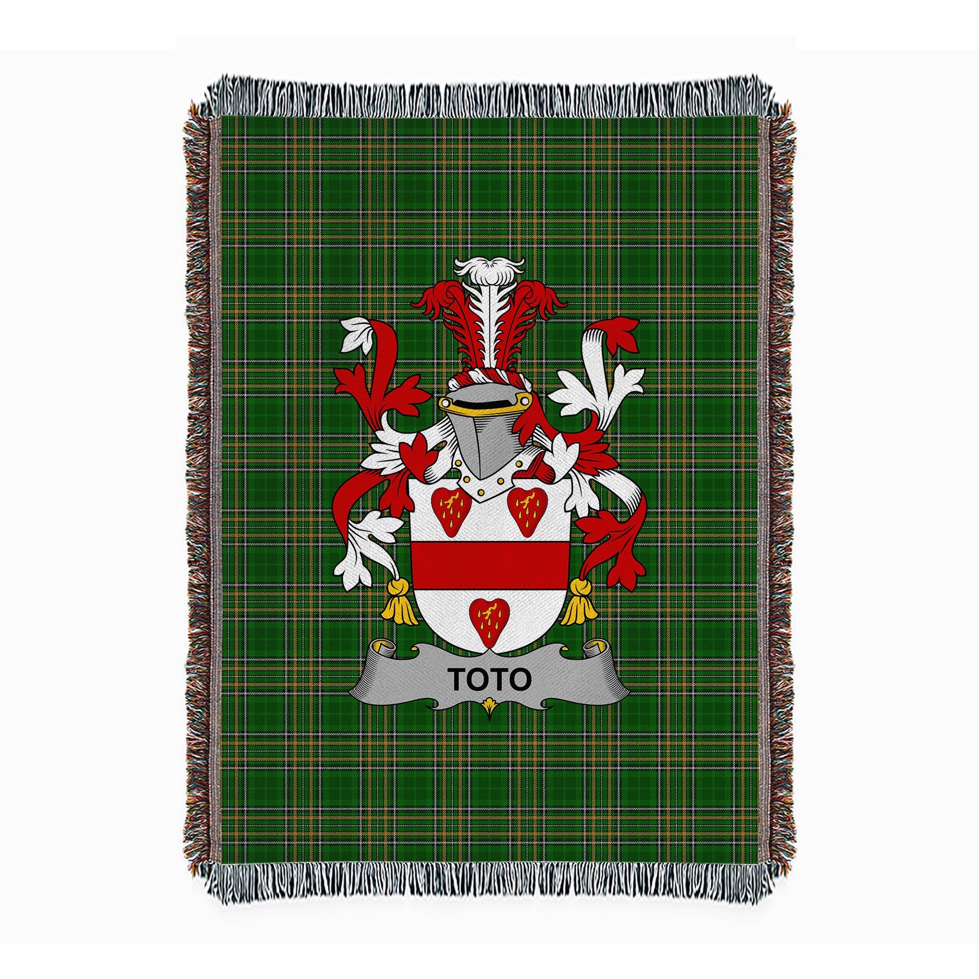 ScotsTee Shop Irish Toto Clan Coat of Arms Irish Tartan Woven Blanket
