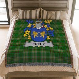 ScotsTee Shop Irish Trehy or O'Trehy Clan Coat of Arms Irish Tartan Woven Blanket