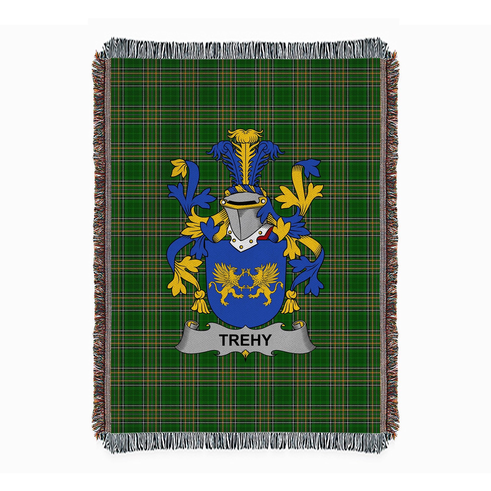 ScotsTee Shop Irish Trehy or O'Trehy Clan Coat of Arms Irish Tartan Woven Blanket