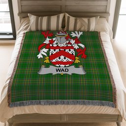 ScotsTee Shop Irish Wad Clan Coat of Arms Irish Tartan Woven Blanket