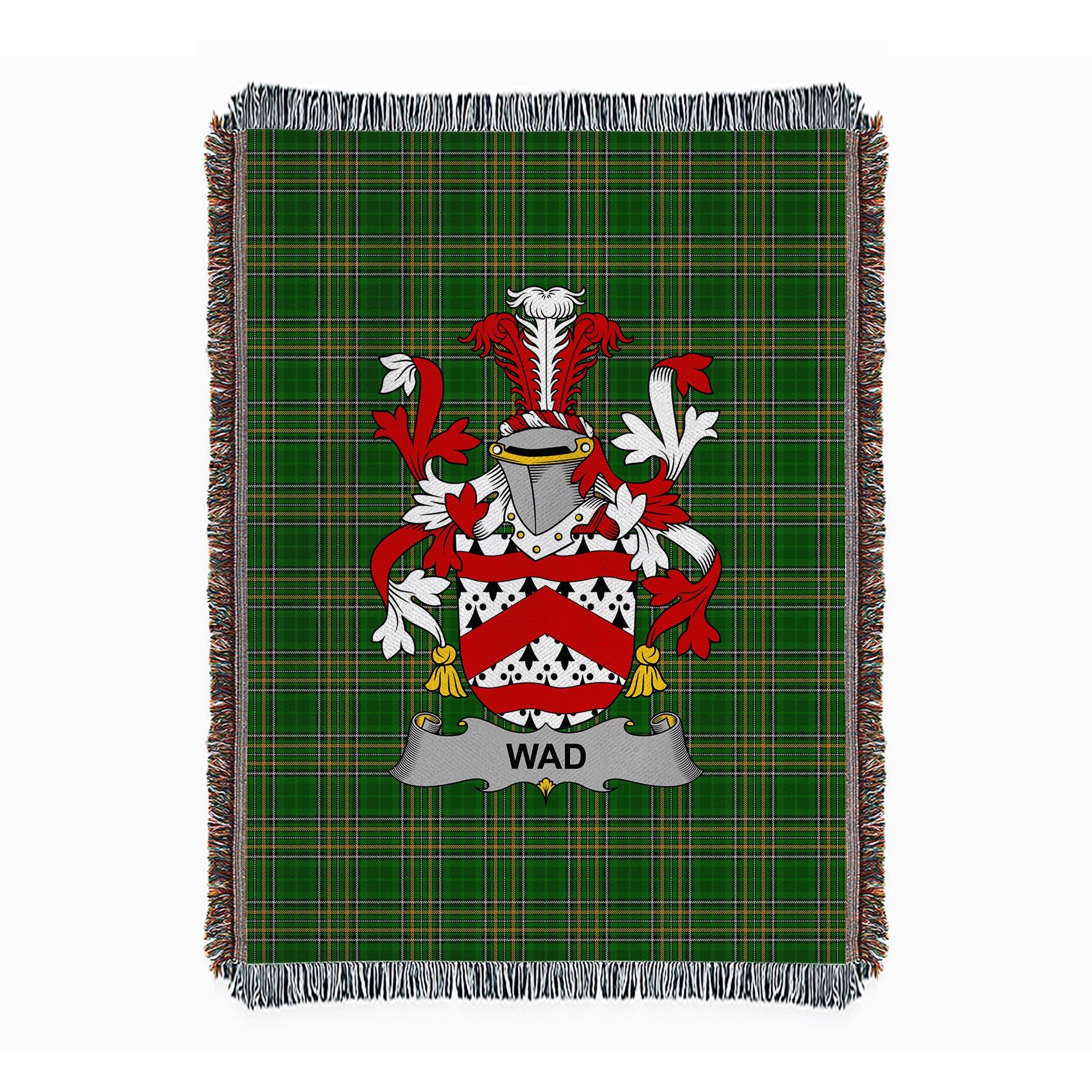 ScotsTee Shop Irish Wad Clan Coat of Arms Irish Tartan Woven Blanket