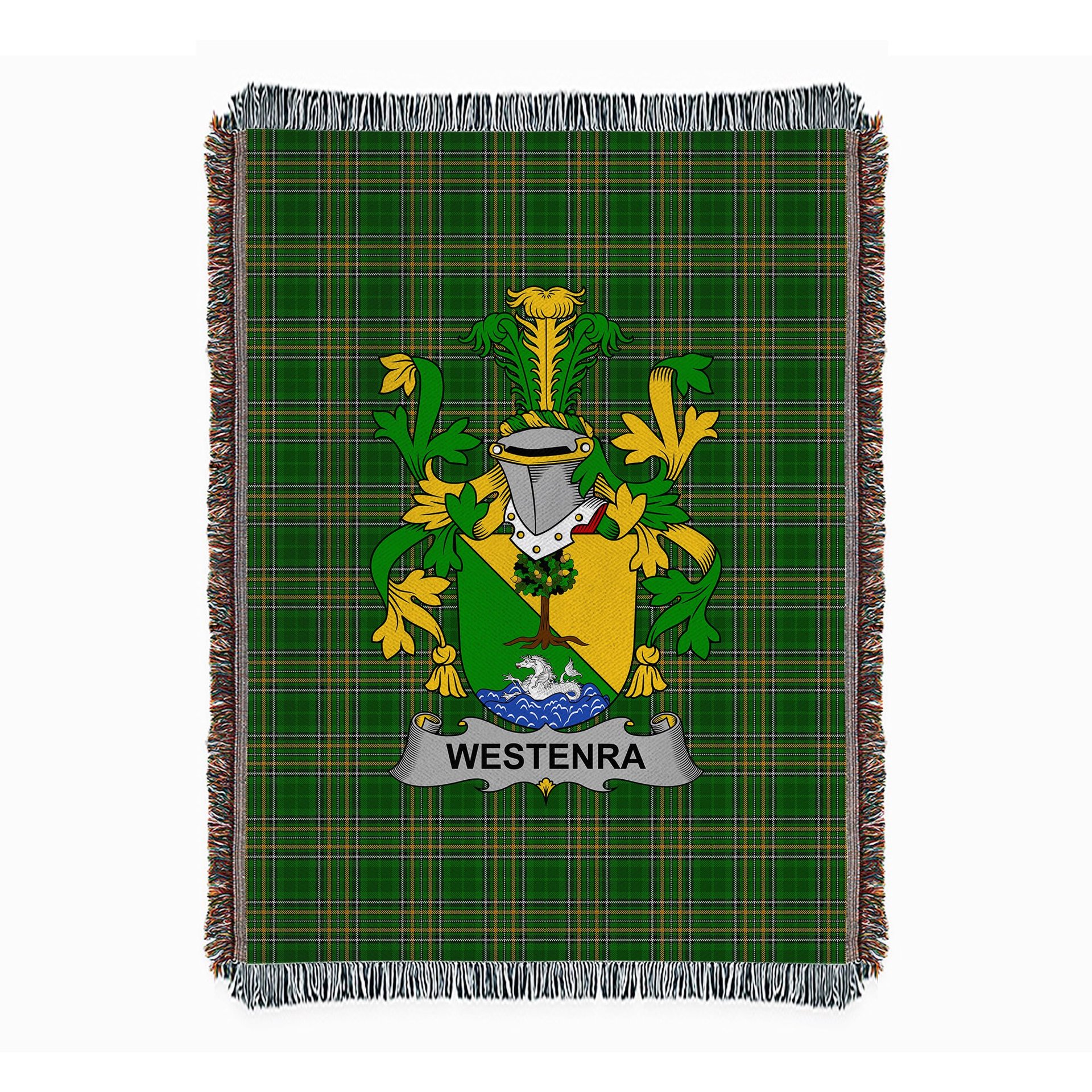 ScotsTee Shop Irish Westenra Clan Coat of Arms Irish Tartan Woven Blanket