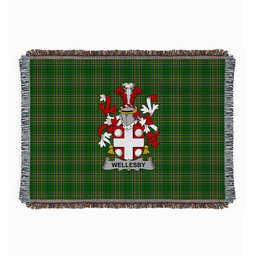 ScotsTee Shop Irish Wellesby Clan Coat of Arms Irish Tartan Woven Blanket