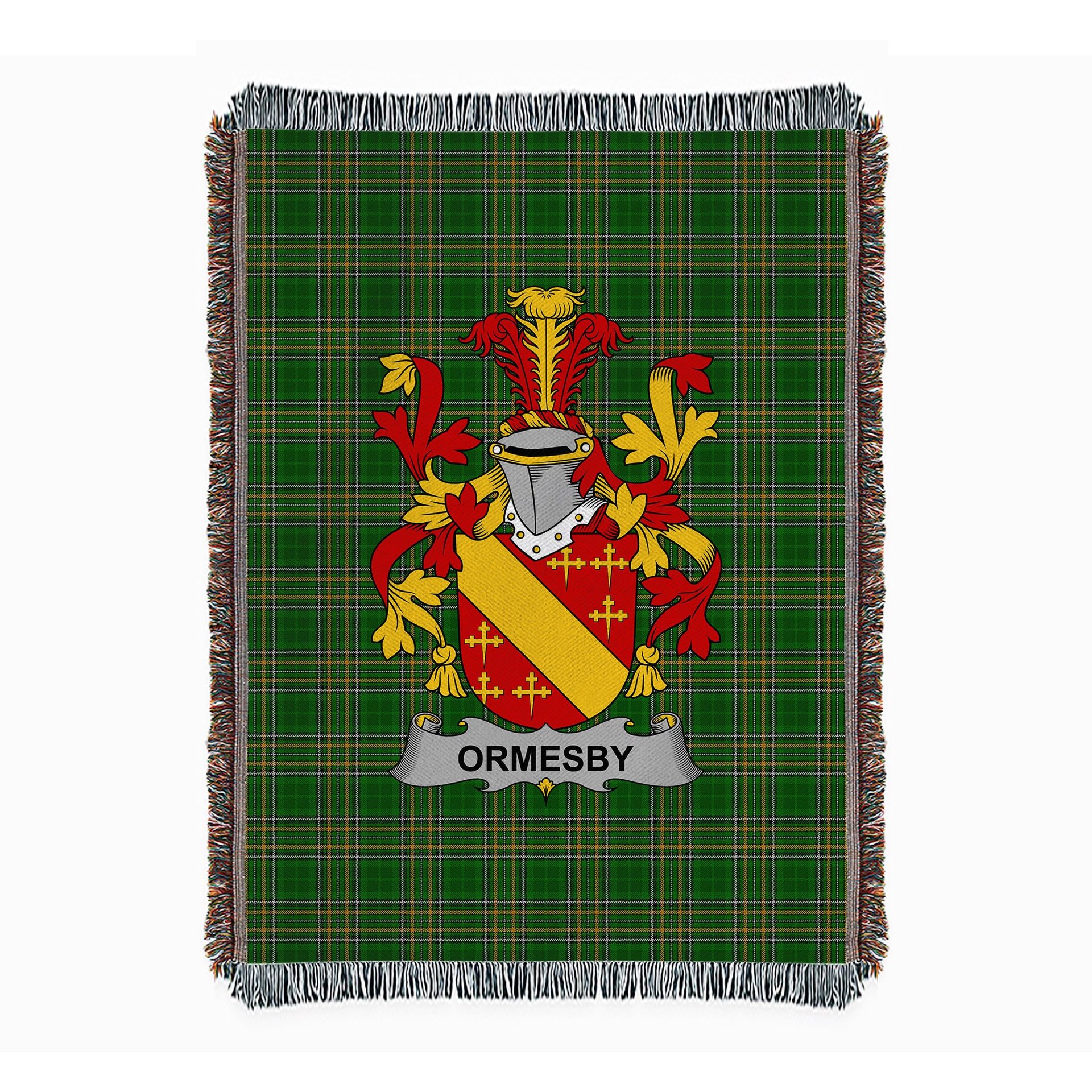 ScotsTee Shop Irish Ormesby Clan Coat of Arms Irish Tartan Woven Blanket