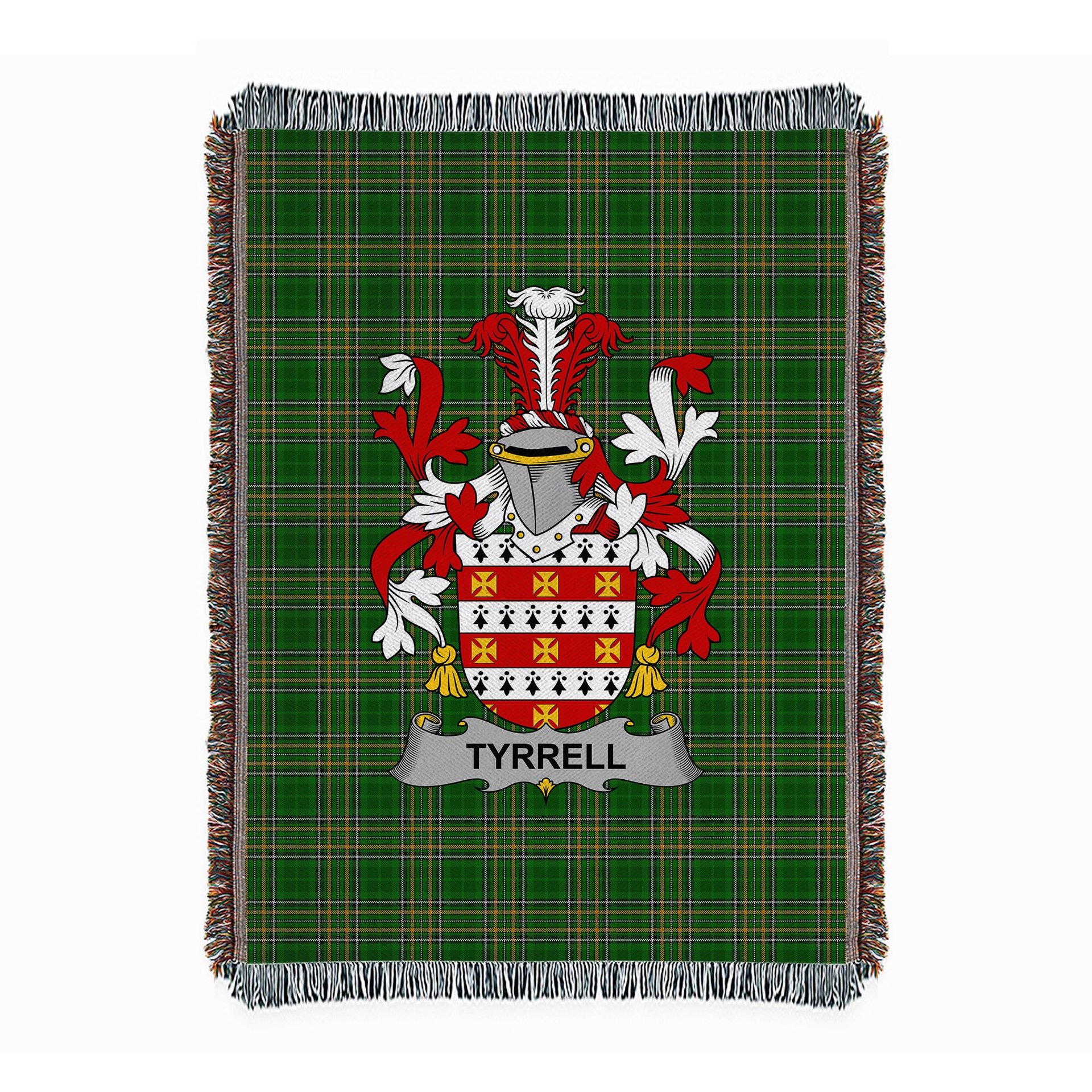 ScotsTee Shop Irish Tyrrell or Terrell Clan Coat of Arms Irish Tartan Woven Blanket