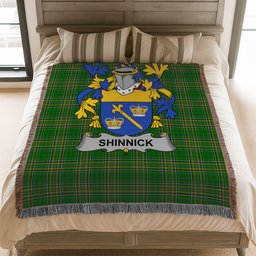 ScotsTee Shop Irish Shinnick Clan Coat of Arms Irish Tartan Woven Blanket