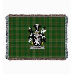 ScotsTee Shop Irish Verdon Clan Coat of Arms Irish Tartan Woven Blanket