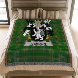 ScotsTee Shop Irish Verdon Clan Coat of Arms Irish Tartan Woven Blanket