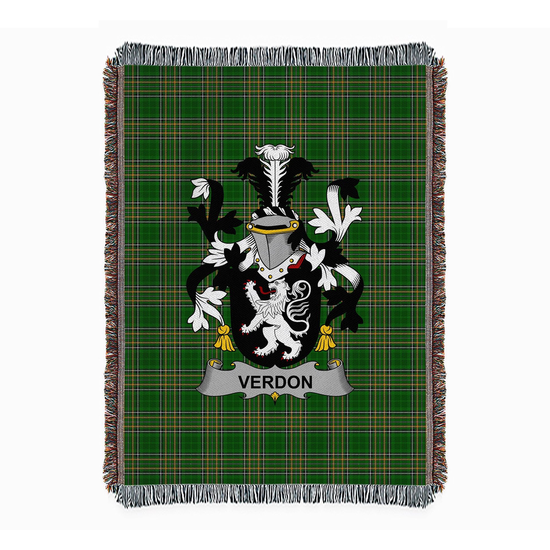 ScotsTee Shop Irish Verdon Clan Coat of Arms Irish Tartan Woven Blanket