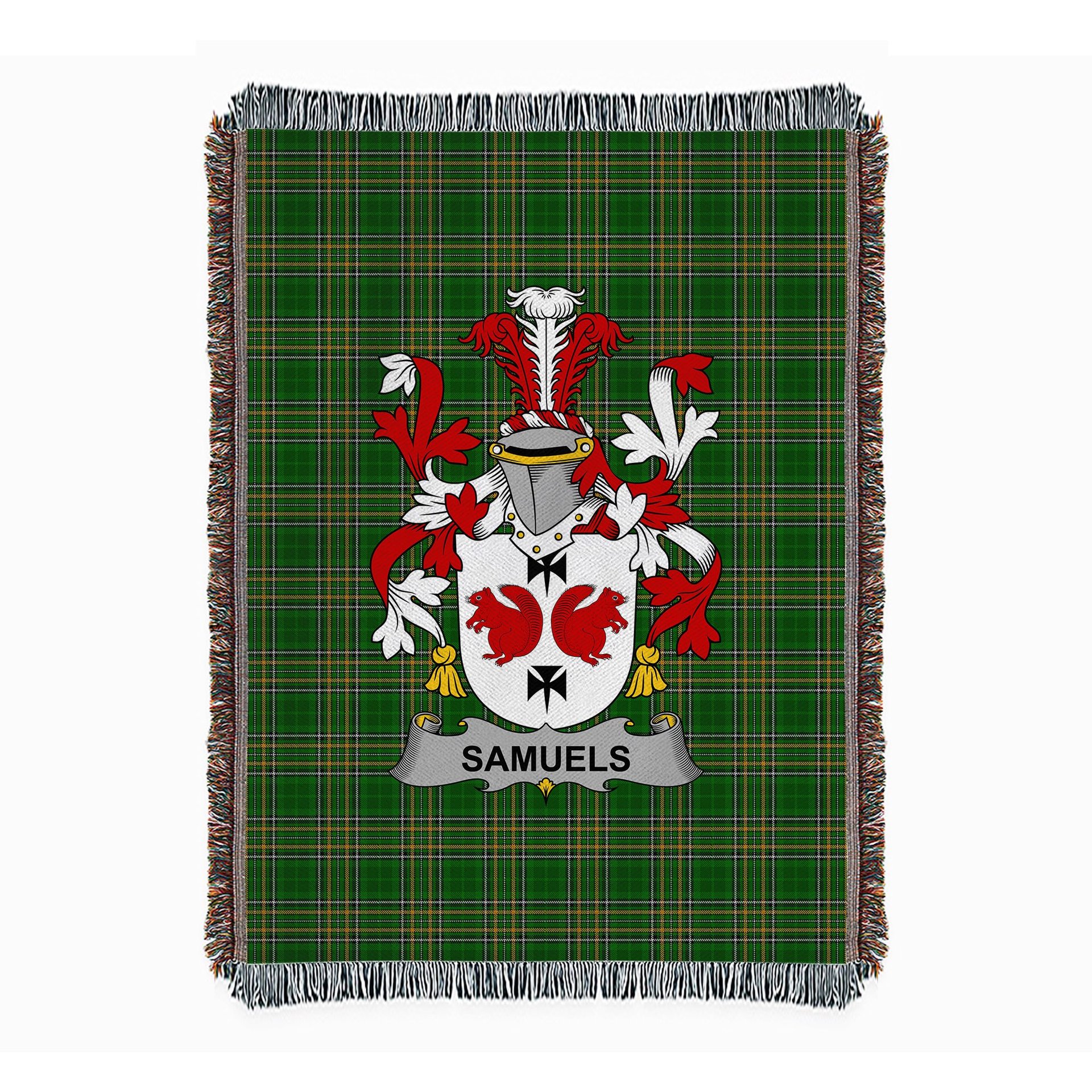ScotsTee Shop Irish Samuels Clan Coat of Arms Irish Tartan Woven Blanket
