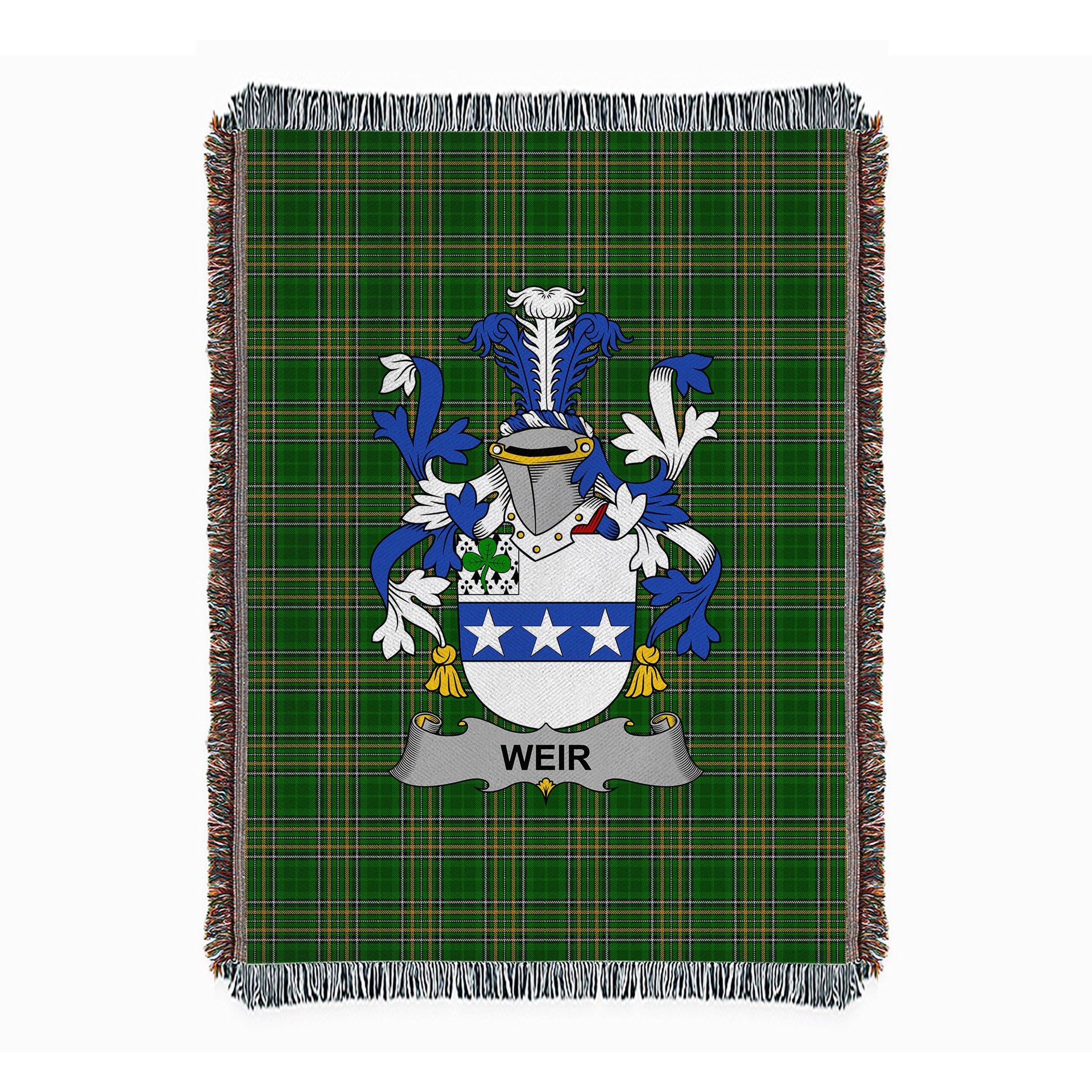 ScotsTee Shop Irish Weir or McWeir Clan Coat of Arms Irish Tartan Woven Blanket