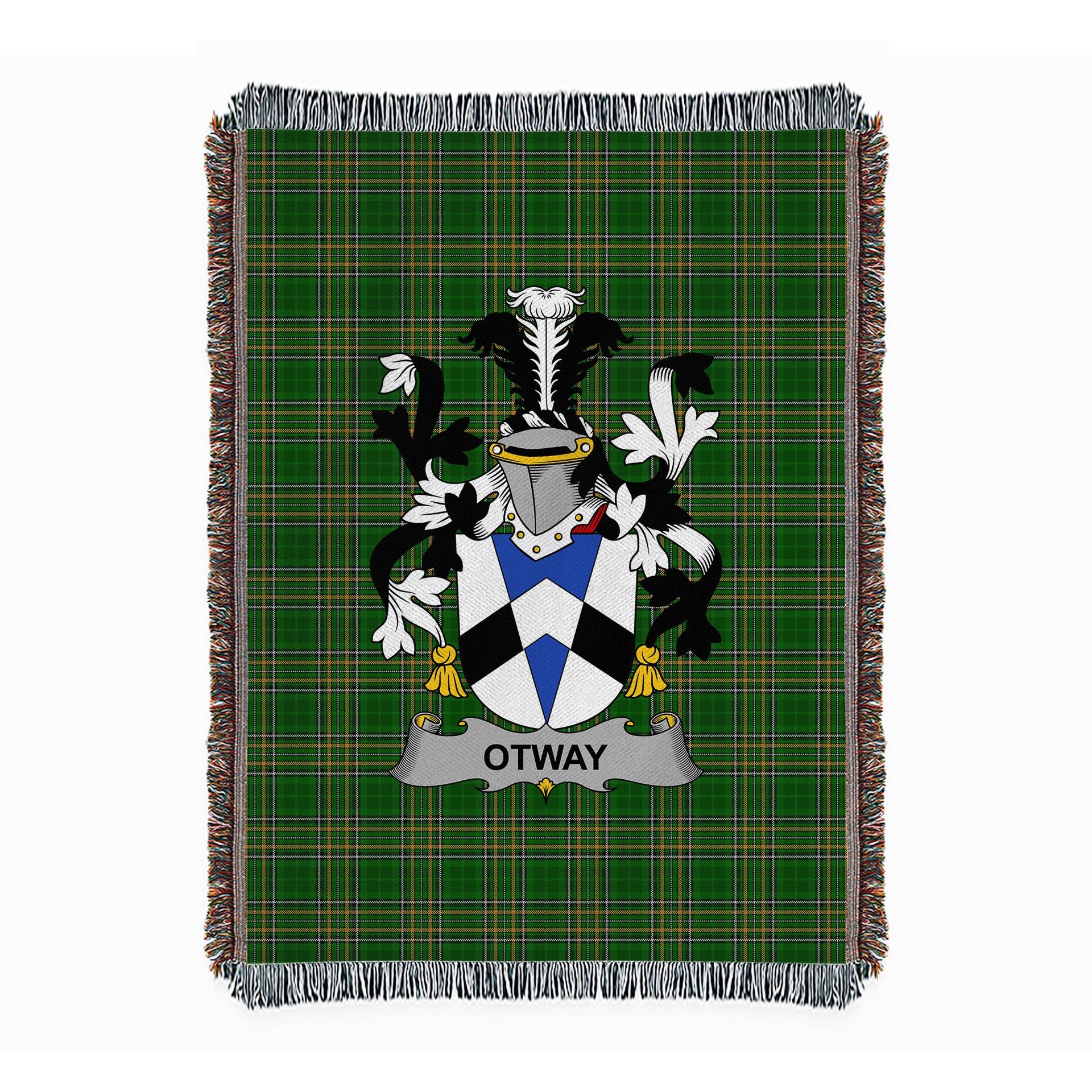 ScotsTee Shop Irish Otway Clan Coat of Arms Irish Tartan Woven Blanket