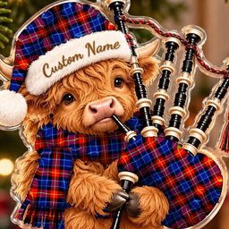 ScotsTee Shop Scottish Anstruther Tartan Highland Cow Bagpiper Christmas Ornament